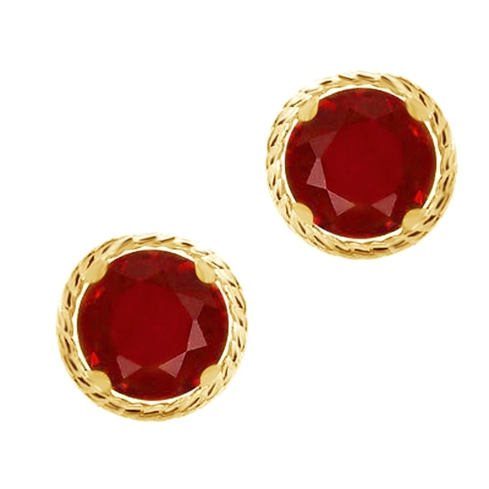0.60 Ct Round 4mm Red Ruby 14K Yellow Gold Stud Earrings #With Free Stud