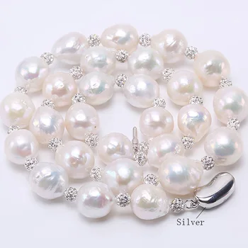 

Baroque Pearl Necklace White Freshwater Cultured Baroque Necklace Party Wedding Jewery Gift AAA 20-24"