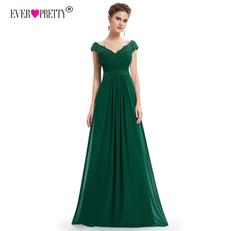 Robe De Soiree EB23368 элегантное ТРАПЕЦИЕВИДНОЕ вечернее платье с v-образным вырезом и аппликацией длинное красное торжественное свадебное платье размера плюс - Цвет: Dark Green