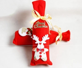 

Free Shipping+Wholesale Christmas Wine Bottle Bag Dinner Lovely Cartoon Animal Deer Pattern Christmas Tree Santa Bag,200pcs/lot