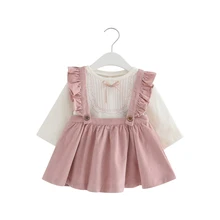 Коллекция года, одежда для девочек весенне-осенний комплект одежды из двух предметов, футболка с длинными рукавами для малышей+ платья на бретелях, комплекты одежды 2 цвета