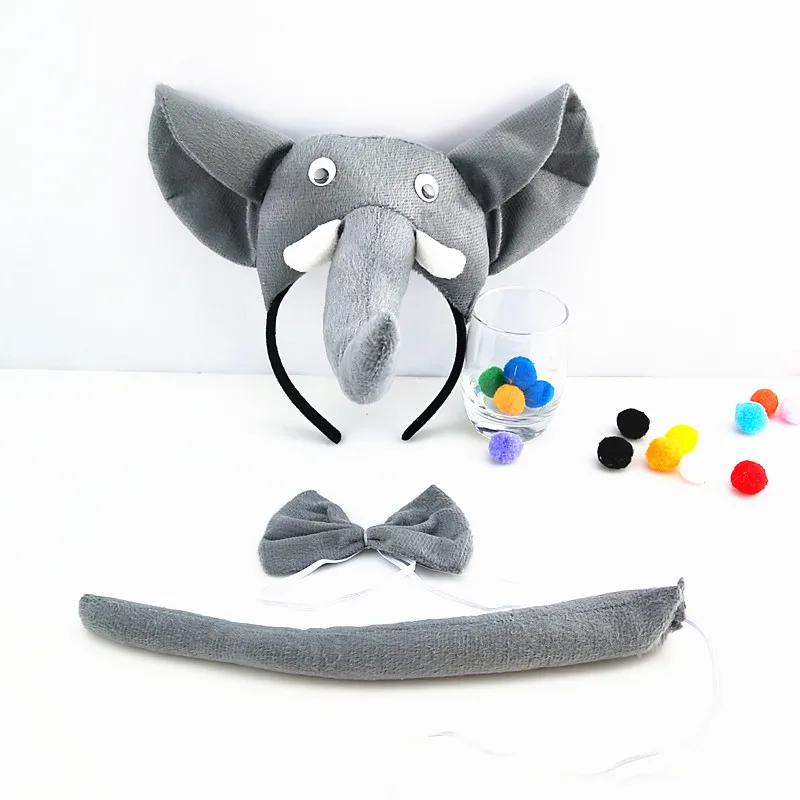 

Children Adult Elephant Headband Animal Cosplay Tie Tail Props Party Halloween Costume For Kids Christmas Baby Shower