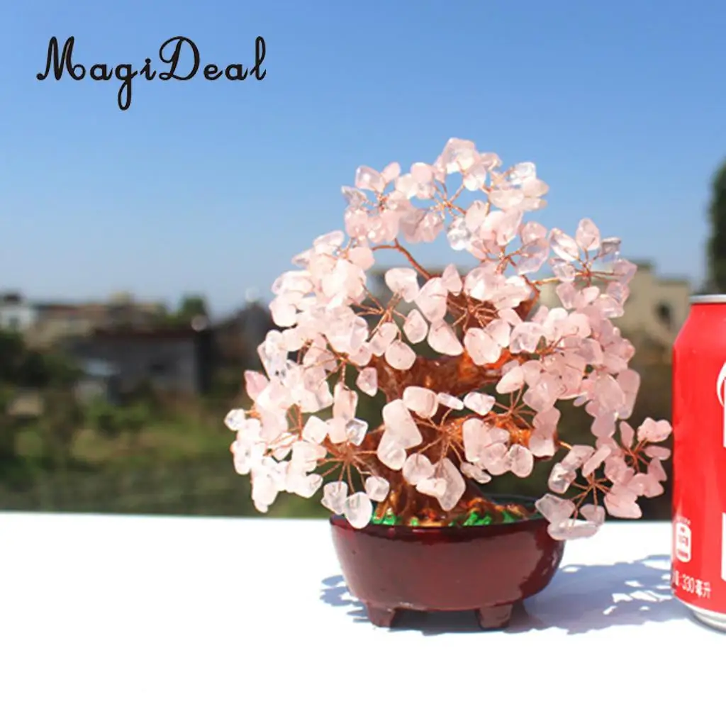 7 inch Natural Crystal Gemstone Money Tree for Office/Home/Meeting Room Desk Ornaments -Pink