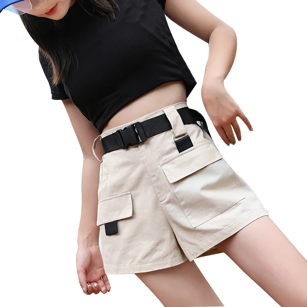 Beige SHUJIN женские хлопковые с карманами широкие брюки шорты Ladise свободный крой повседневные однотонные пляжный с завышенной талией уличная Mujer Нижняя - Цвет: Beige
