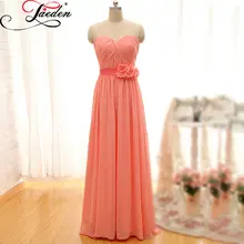 JAEDEN A Line Bridesmaid Dresses Flowers Draped Floor Length Chiffon Sleeveless E096 Sweetheart Wedding Party Dress 2017