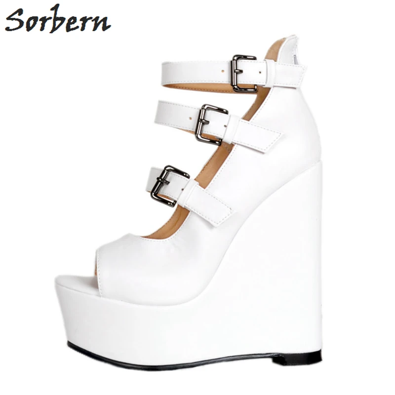 Zapatos Blanco Cuña En Toe Mujeres Slip Peep De Las Tacones Los Sorbern Mujer 2018 Plataforma Verano RdCwPqq