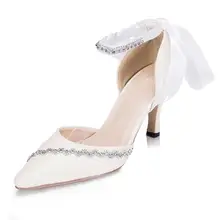 Sexy Lace-up Women Wedding Shoes Rhinestone Bridal Shoes Pointed Toes Sexy Women Dress Shoes White /Ivory EU33-41 JM1530