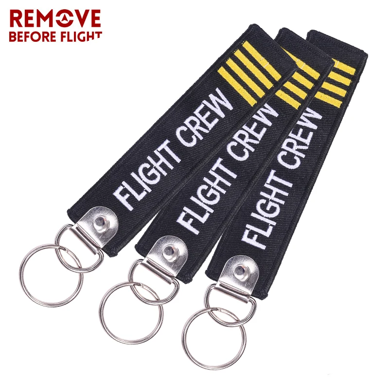

Remove Before Flight Crew Car Keychain Embroidery Black Key Fobs key ring for Motorcycle Aviation Gifts Luggage Tag 3PCS/LOT
