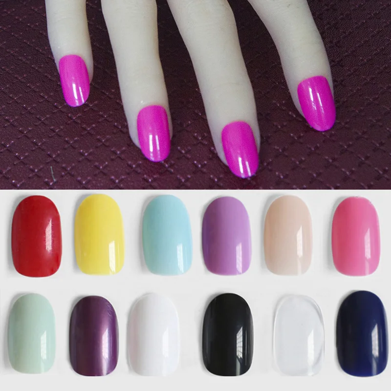 

24pcs/set fashion candy short oval false french nails designs art tip rounded head full fake nails art manicure