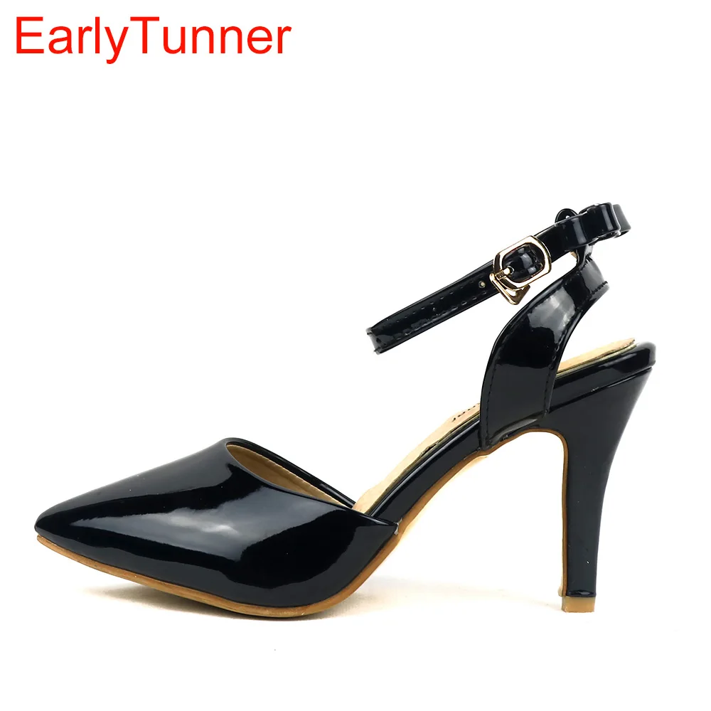 

Brand New Summer Sexy Blue Black Women Office Sandals High Heel Green Lady Spike Slingback Shoes EH55 Plus Big Size 30 48 12 10