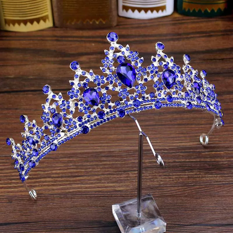 Горный хрусталь свадебное украшение на голову Свадебные украшения для волос Королевский Голубой Кристалл для женщин диадема большой кинцеанера тиары и короны для невесты - Окраска металла: diadem