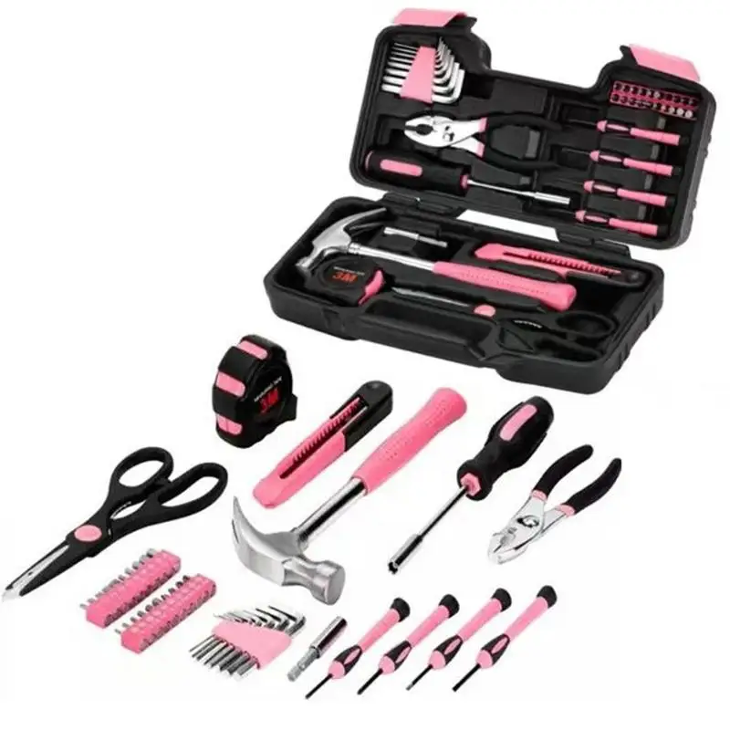 

40pcs pink Tool Set General Household Hand Tool Kit Hex keys Knife Screwdriver Sets with Plastic Tool Box Storage Case