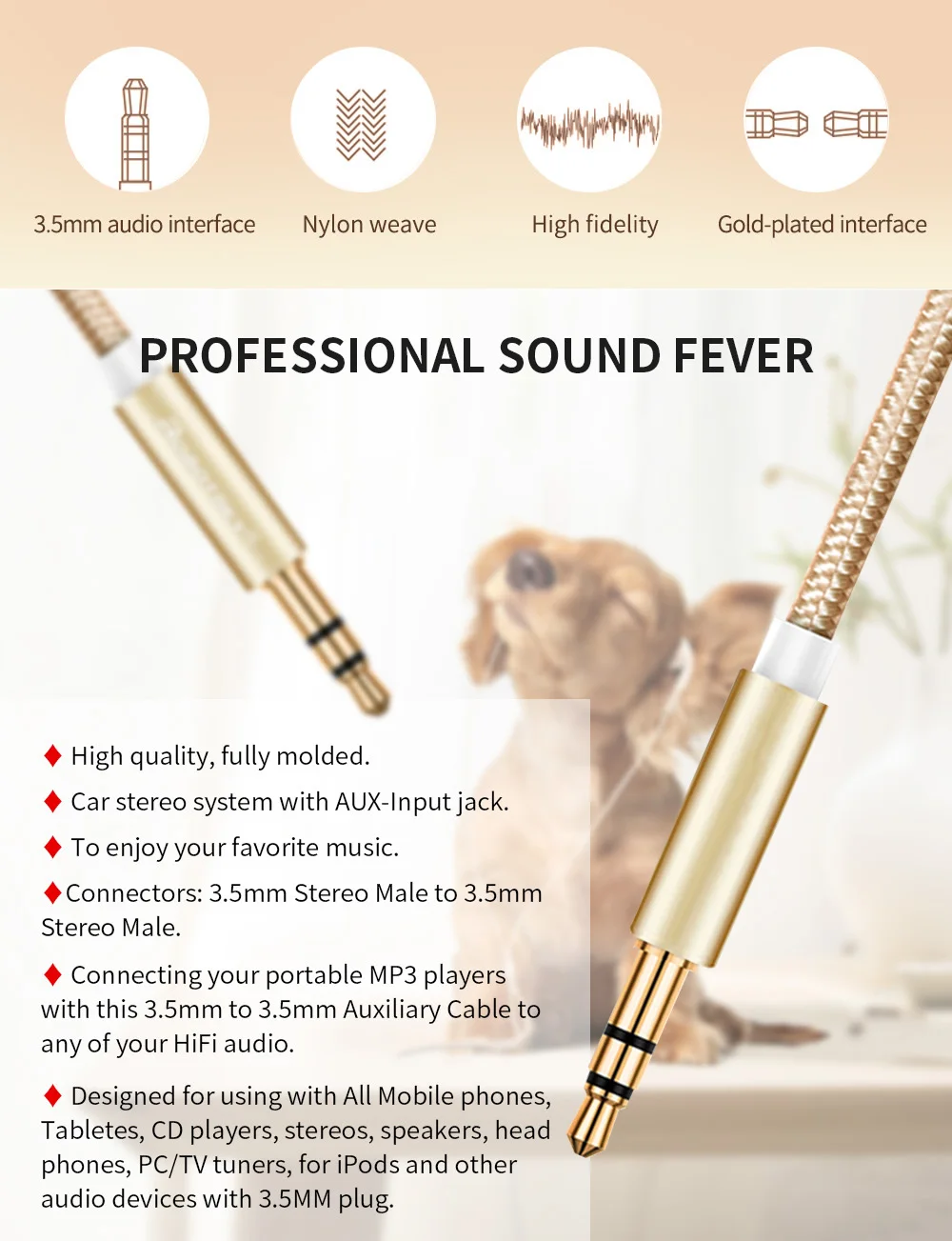 3.5mm Jack Audio Cable 3.5 Male to Male Cable Audio Straight AUX Cable for Car Headphone MP34 Aux Cord For Samsung Galaxy S8-4