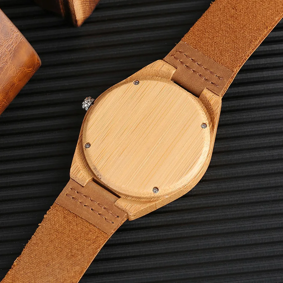 Natural Wood Watch DR.WHO Pattern Quartz Wood Watches Mens Brown Genuine Leather Handmade Bamboo Wooden Gift Clock  (12)