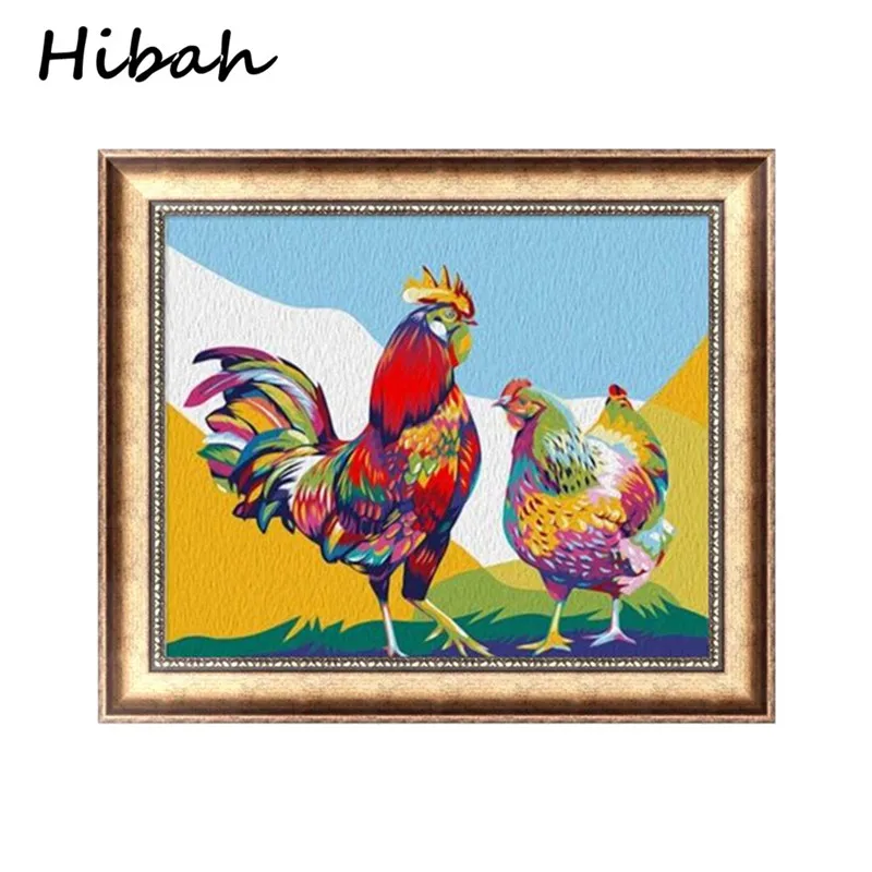 

5D DIY Full Diamond Cross Stitch Painting Colorful Chicken Pattern Resin Round Diamond Mosaic Picture Home Decor