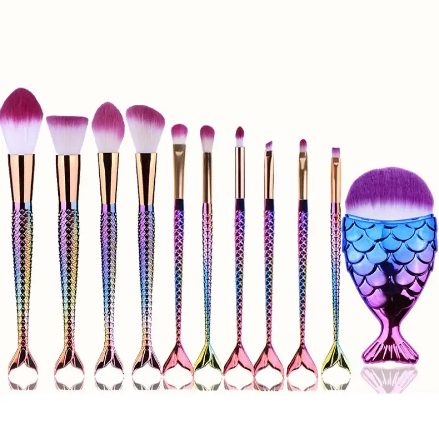 

11PCS/1Set Powder Brushes Mermaid Makeup Cosmetic Pro Set Powder Foundation Eyeshadow Lip Brush Beauty Girl Dropshopping 10.12