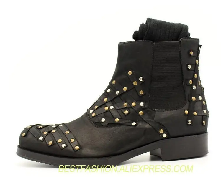 

European and American style men shoes patch oil wax cow leather boots rivet men boots