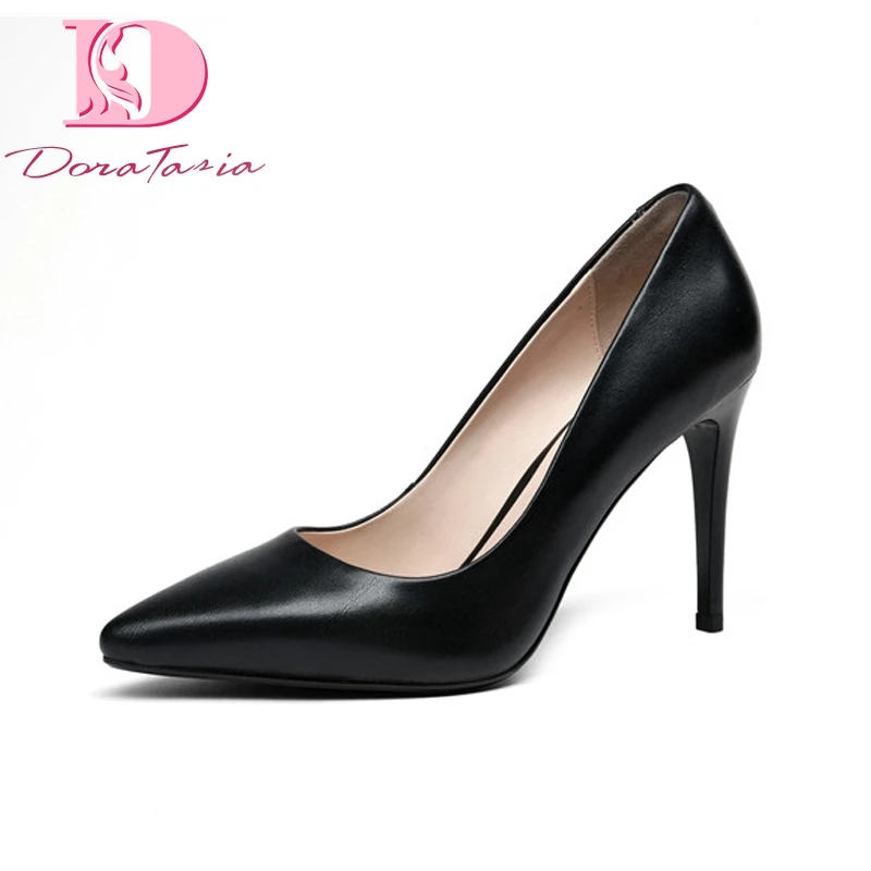 Doratasia new women's genuine leather shallow thin high heels pointed