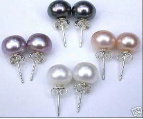 

FREE shipping> >>>4pair Multicolor fresh water pearl Stud Earrings 8mm