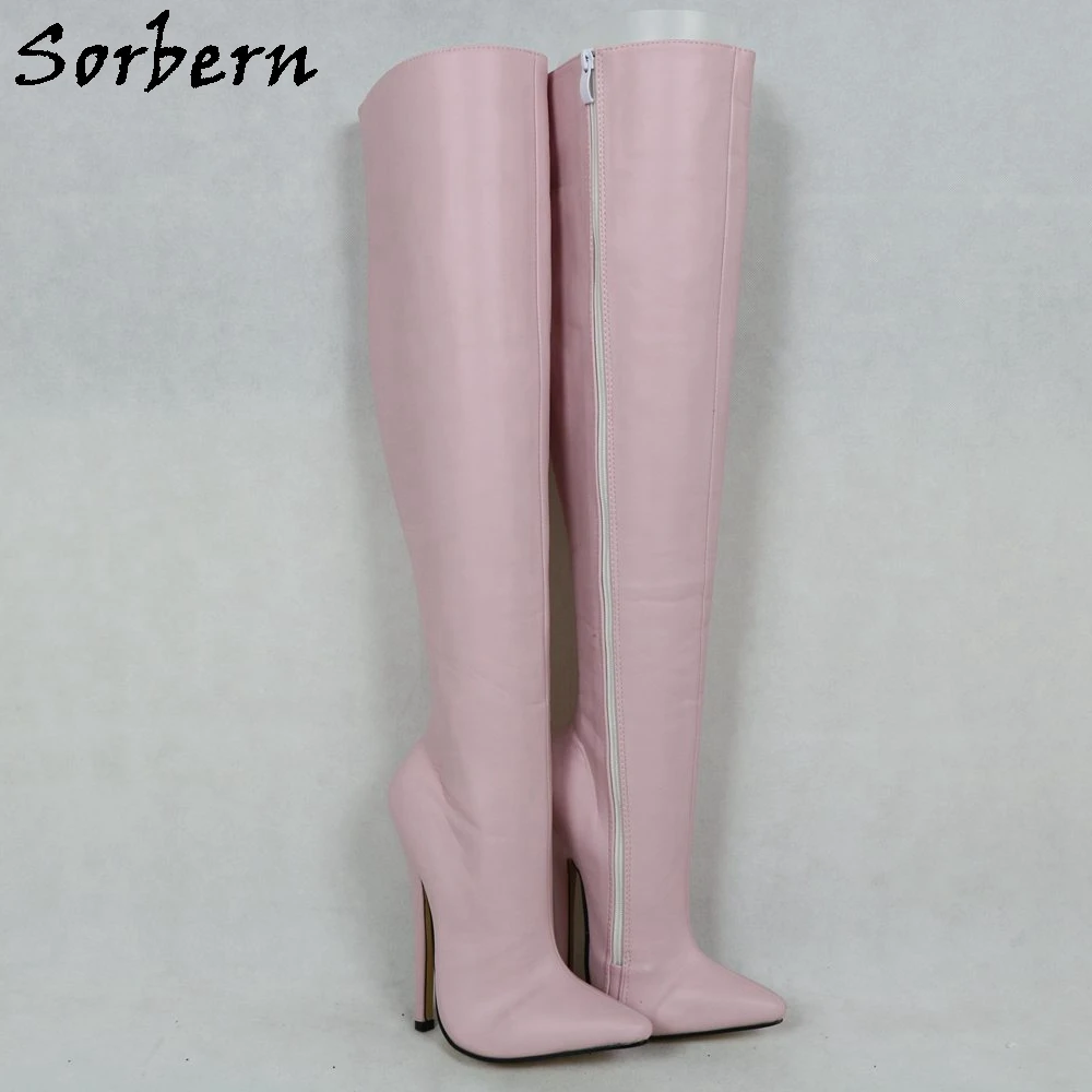 Sorbern женские сапоги до колена с жестким голенищем; сапоги с острым носком на каблуке 18 см; Botas De Mujer; коллекция года; сапоги на шпильке для веганов