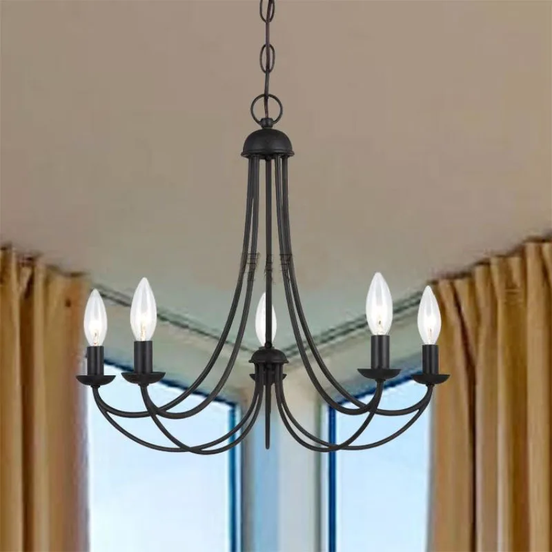 

American Village Chandelier Lighting For Dining Room Bedroom Room 6 Candle Black Lustre E14 220V Fixtures Northern Europe Retro