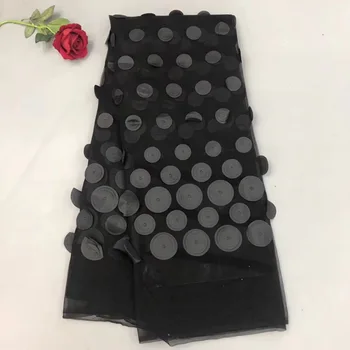 

2018 Latest French Laces Fabrics Black Tulle 3 d flowers Applique African Laces Fabric Wedding African French Tulle Lace Party