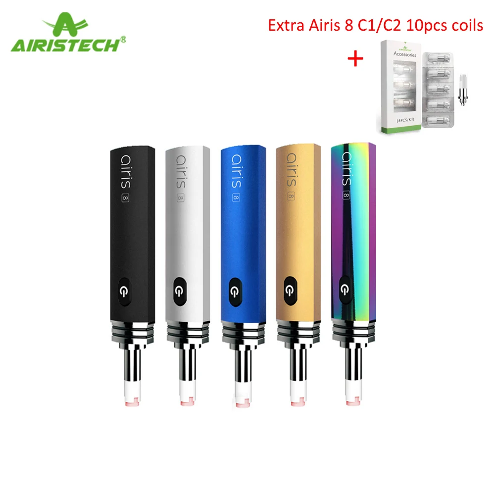 

Original Airistech Airis 8 Vaporizer Kit built-in 400mAh Battery with 10pcs C1/C2 coil Dab Dip pen WAX Vaporizer Big Vapor Cloud