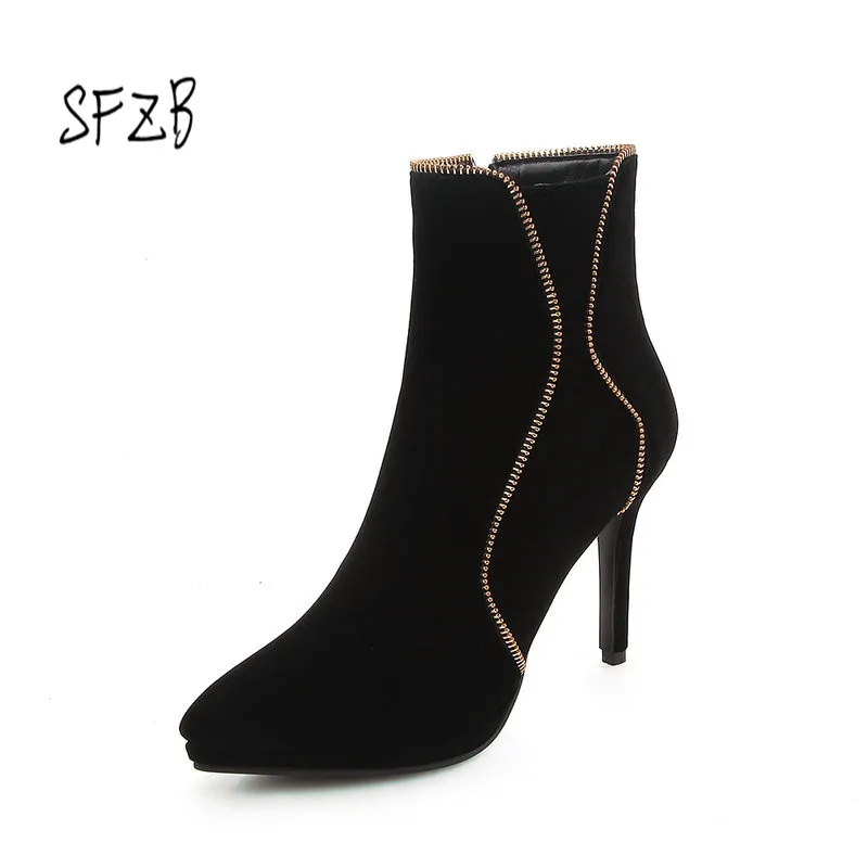 

SFZB new fashion ankle boots for women pointed toe autumn boots top quality sexy stiletto heels party shoes size 34-43