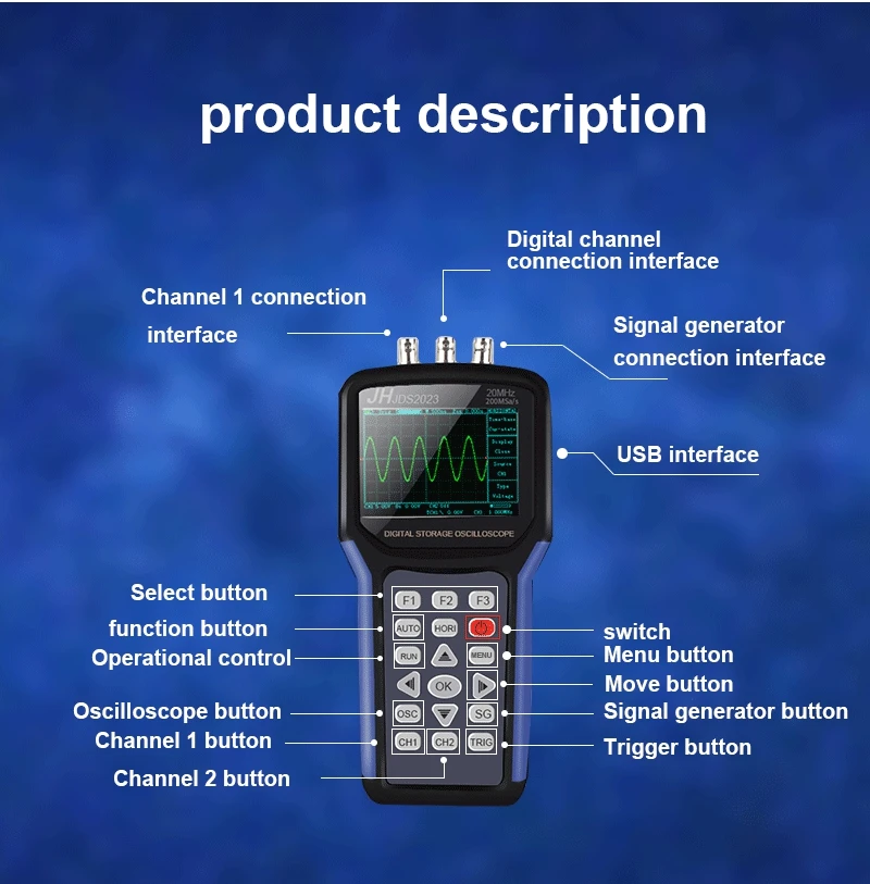 Portable Handheld Oscilloscope Jinhan JDS2023 Digital Storagesignal function generator 20MHz oscilloscope AC/DC Input coupling|handheld