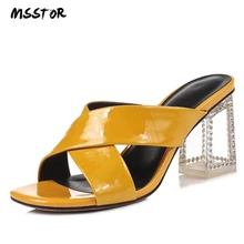 MSSTOR Open Toe Transparent Slippers Genuine Leather Crystal Yellow High Heels Slippers Women Summer Womens Slippers Outdoor MSSTOR Open Toe Transparent Slippers Genuine Leather Crystal Yellow High Heels Slippers Women Summer Womens Slippers Outdoor