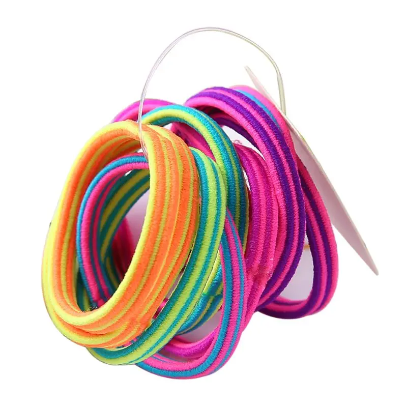 10 шт., детская эластичная резинка для девочек, флуоресцентная цветная веревка для волос, волнистый спиральный дизайн, высокая эластичность, держатель для конского хвоста