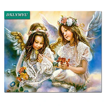 

3D DIY Diamond Painting Two angel girls Diamond Cross Stitch Crystal square Diamond embroidery Sets Unfinished Embroidery wreath