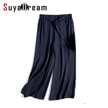 Women Wide leg pants 100% REAL silk Fashion Solid Navy Loose pants Belted Elastic Waist under pants 2017 Spring Women Wide leg pants 100% REAL silk Fashion Solid Navy Loose pants Belted Elastic Waist under pants 2017 Spring