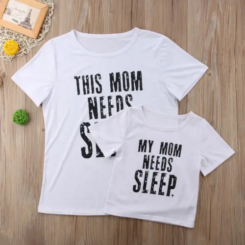 

Women Kids Boy Girl MOM Baby Matching Clothes Cotton Tops T-shirt Short Sleeve Letter Casual Shirts Boys 2-7T