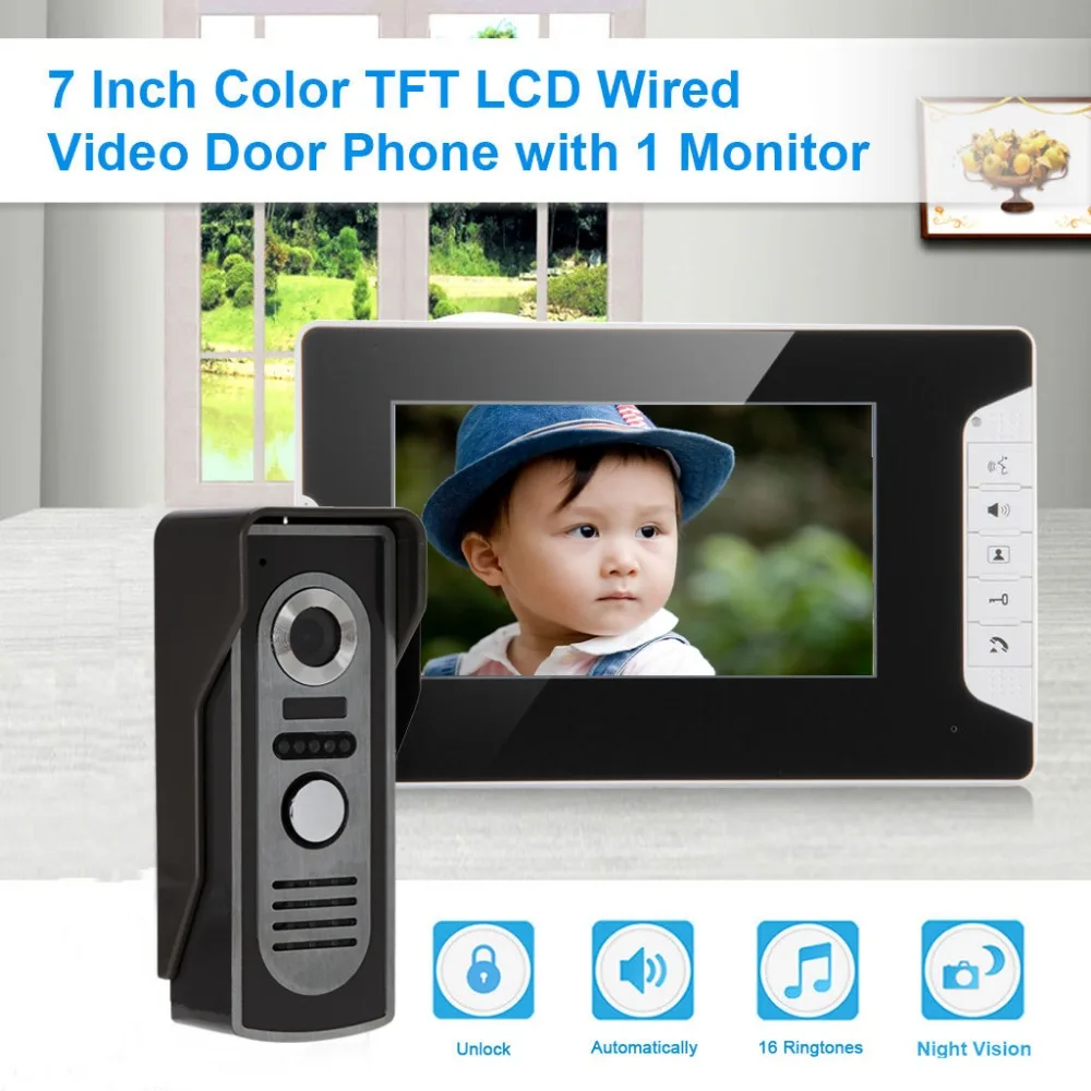 

Apartment Intercom Monitor Wired 7" Color Video Door Phone Intercom System for Home Apartment