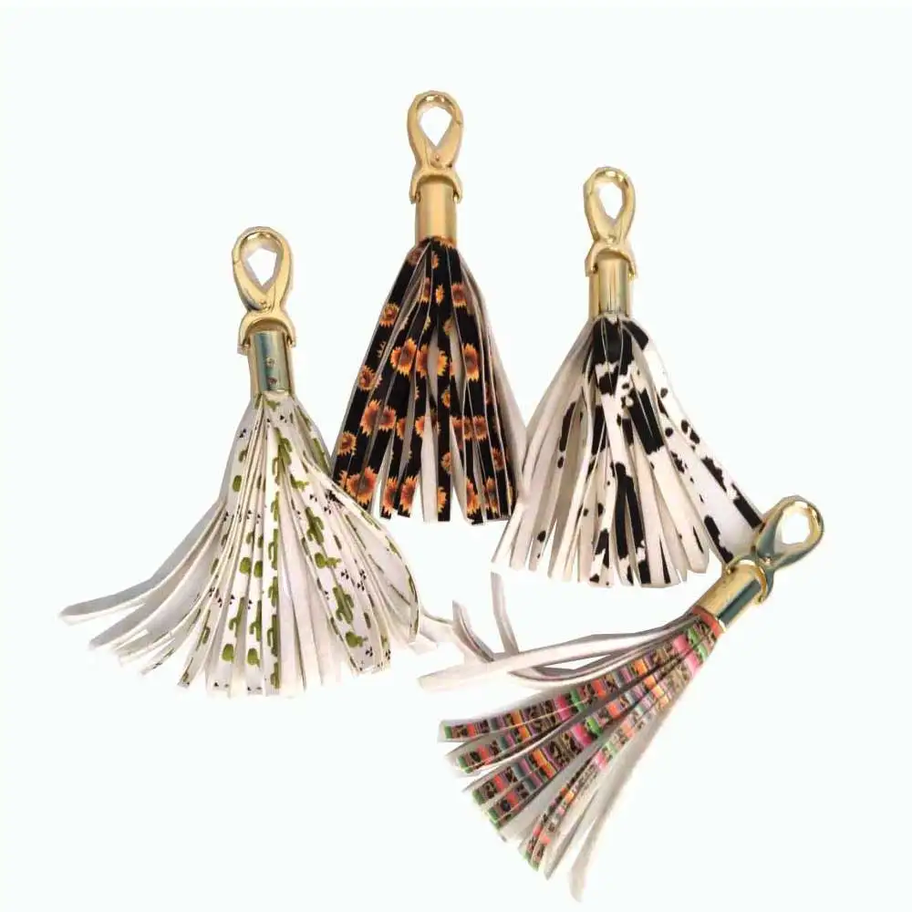 

Wholesale Women Key Wallets Accessories Soft PU Leather Key Holders with Tassel Sunflower Leopard Print Key Chain Free Shipping