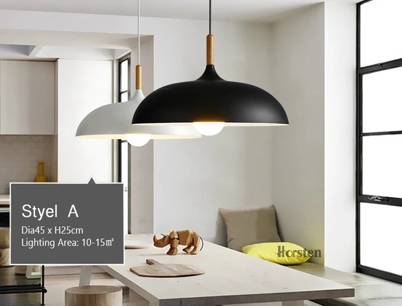 Horsten Nordic Simple Modern Pendant Lights Wood Aluminum Lampshade Industrial Lighting Loft Dining Room Pendant Lamp E27 (3)