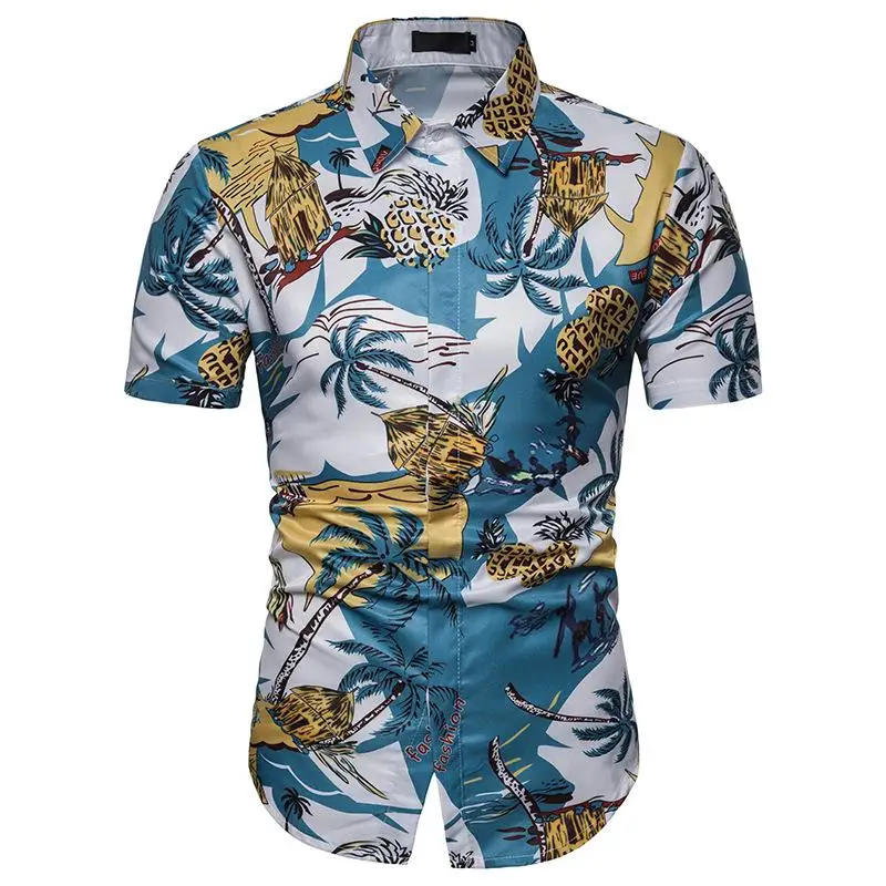 

Short Sleeve Blouse Men Slim Fit Men's Shirts New Social Shirt for Man Hawaiian beach print Casual