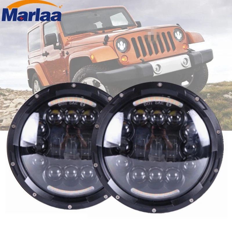 

7" LED Round Led Headlights With DRL Hi/lo Beam For Jeep Wrangler Jk Tj Harley Davidson MACK R Peterbilt Kenworth Freightliner