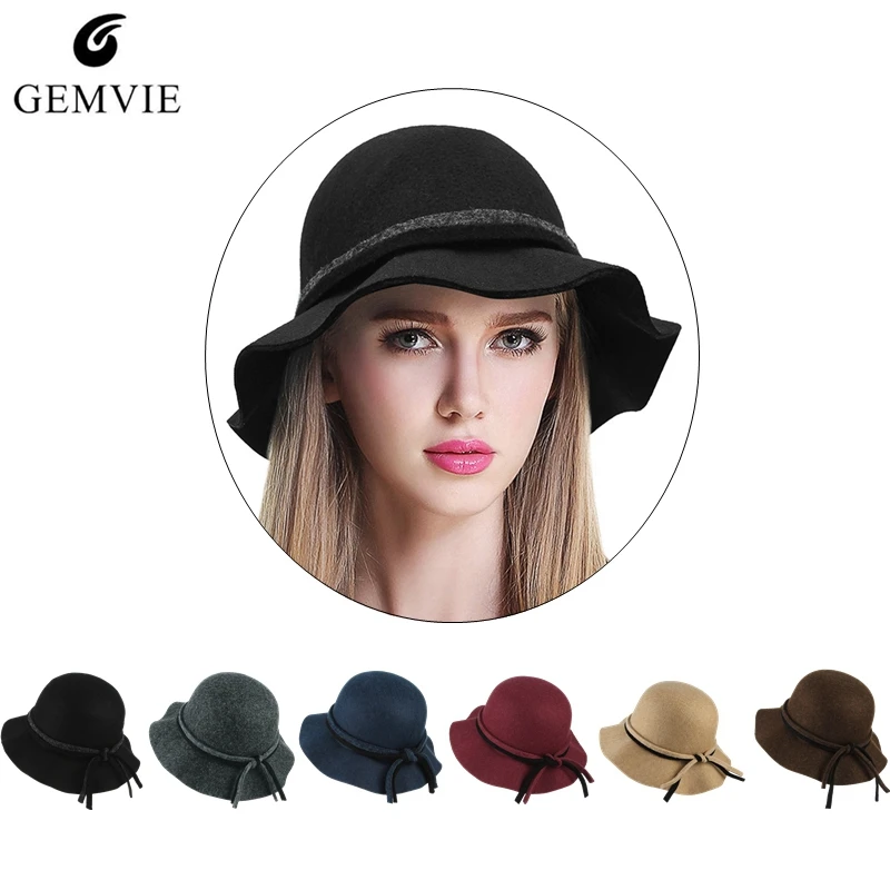 Women Bucket Hat Felt Hats Vintage Dome Bucket Cap Ladies Trendy Elegant Soft Large Wide Brim
