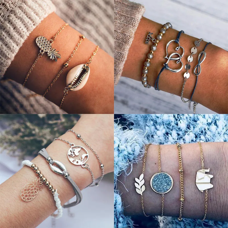 Opshineqo богемные оболочки карта браслет с черепахами набор Ретро Геометрические эффектные женские Гламурные модные ювелирные изделия Прямая