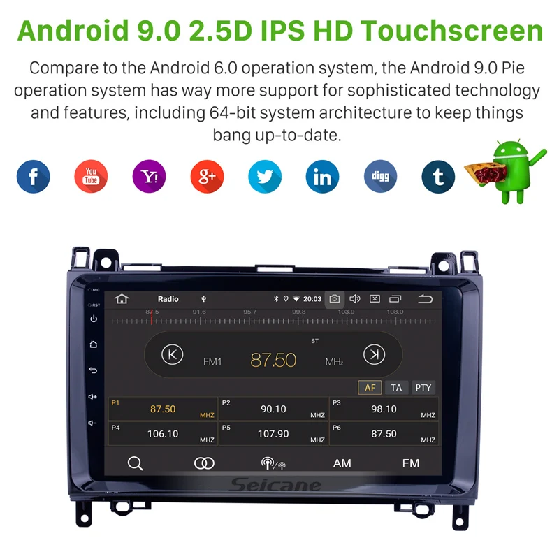 Sale Seicane 1Din 9 inch  Android 9.0 Car Radio GPS Multimedia Player For VW Crafter Mercedes Benz Vito B150 B160 B170 B180 B200 4