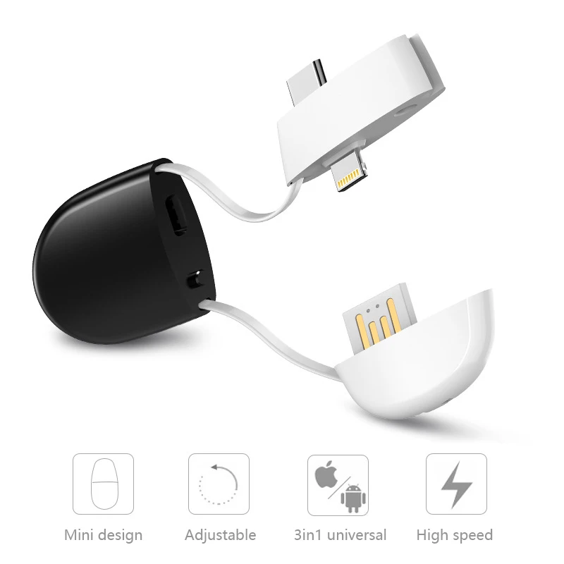 3in1 البسيطة تمديد كابل نوع-c جهين Usb سريع شحن مايكرو كابل نقل بيانات للهاتف المحمول كابل متعددة وظيفة