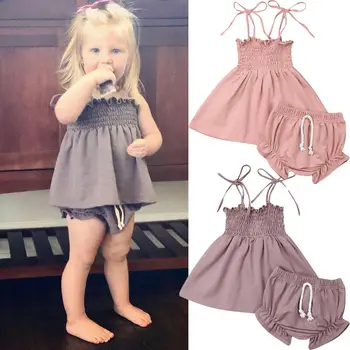 

Newborn Baby Girl Dress Bandage Closed Tops Dress+Elastic Waist Ruffle Shorts Pants Outfits Clothes Summer Sunsuit Playsuit