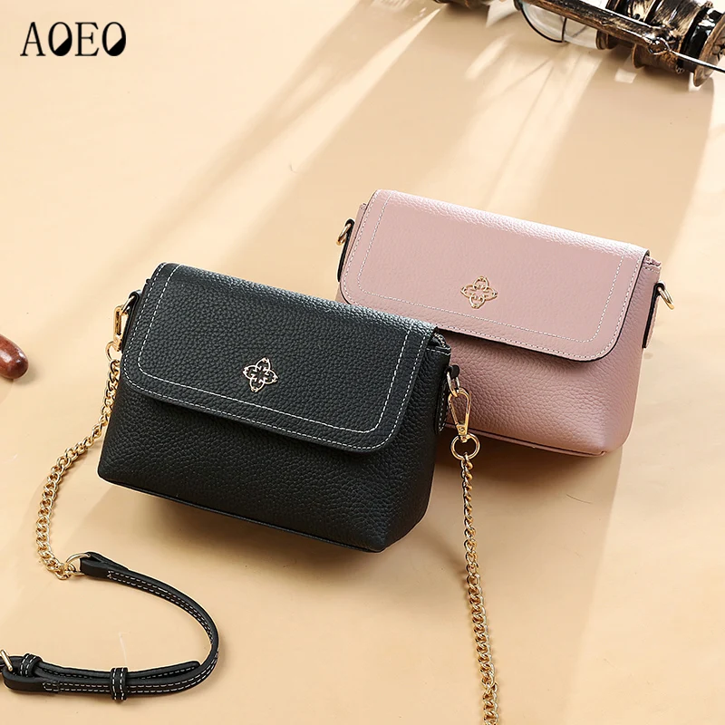 AOEO Genuine Leather Bag Female With Chains Ladies Cowhide Luxury Shoulder Handbags Girls Calfskin Crossbody Bags For Women AOEO Genuine Leather Bag Female With Chains Ladies Cowhide Luxury Shoulder Handbags Girls Calfskin Crossbody Bags For Women
