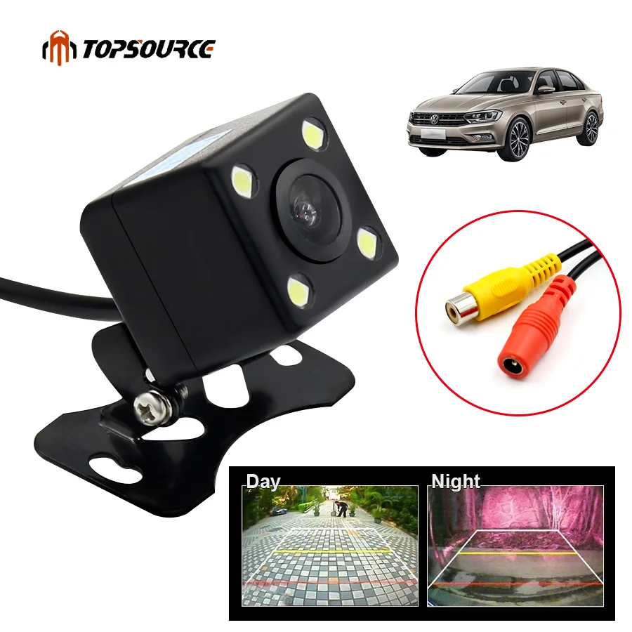 

TOPSOURCE Rear View Camera 130 Degree Car CCD Camera 4 LED RCA Night Vision Parking Assistance Waterproof Reverse Backup Camera
