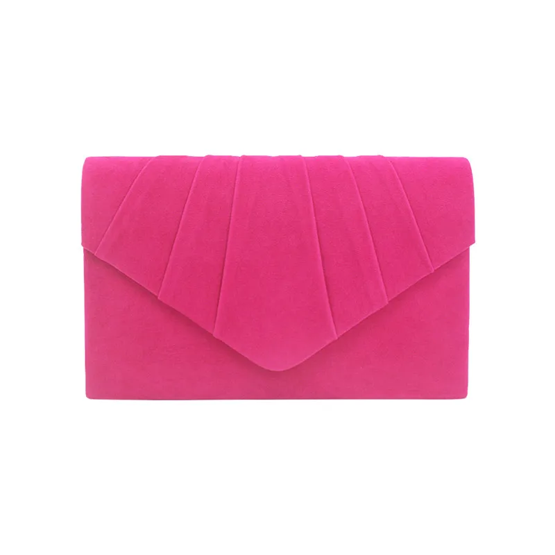 Элегантный изящный конверт Вечерний Клатч женский для девочек Женский плиссированный драпированный бархат, велюр клатч - Цвет: Ярко-розовый