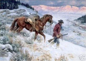 

Art portrait oil painting:hunter and horse 24x36 inch Guaranteed