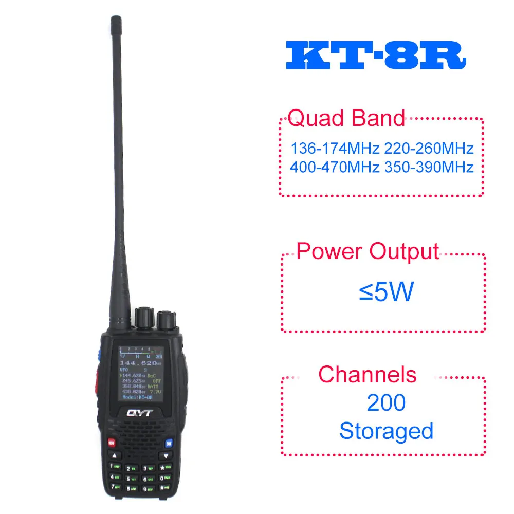 QYT Quad Band портативная приёмопередаточная радиоустановка KT-8R 4 полосным открытый домофон KT 8R УФ 2 way Радио KT8R цвет Отображение времени в трех режимах 5 Вт трансивер