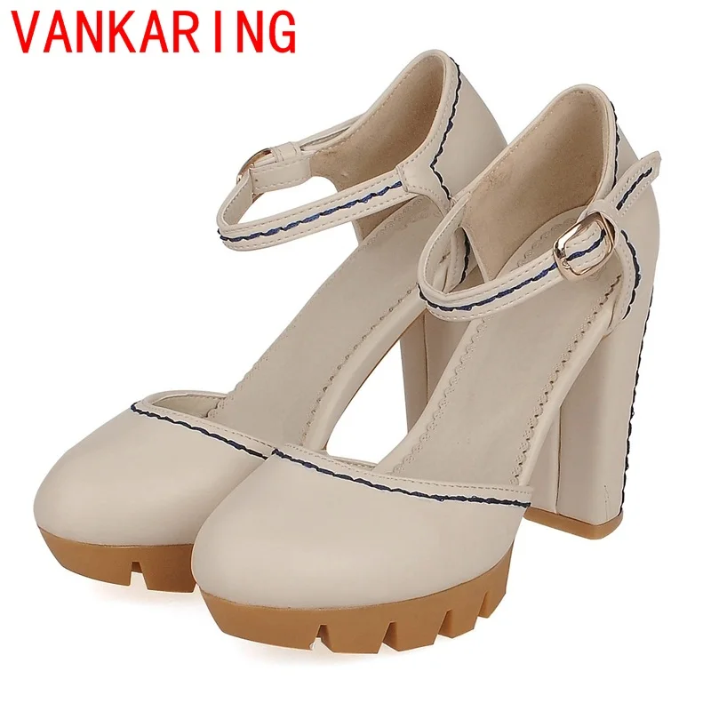 

VANKARING shoes 2016 women sandals fashion modern round toe metal belt buckle casual style spike heels comfortable women shoes